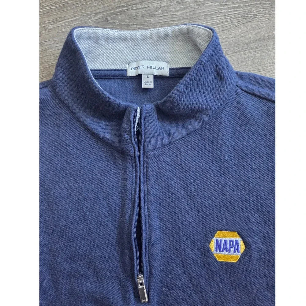 Peter Millar Quarter Zip Pullover Mens Large Gray Navy NAPA Logo 2pk